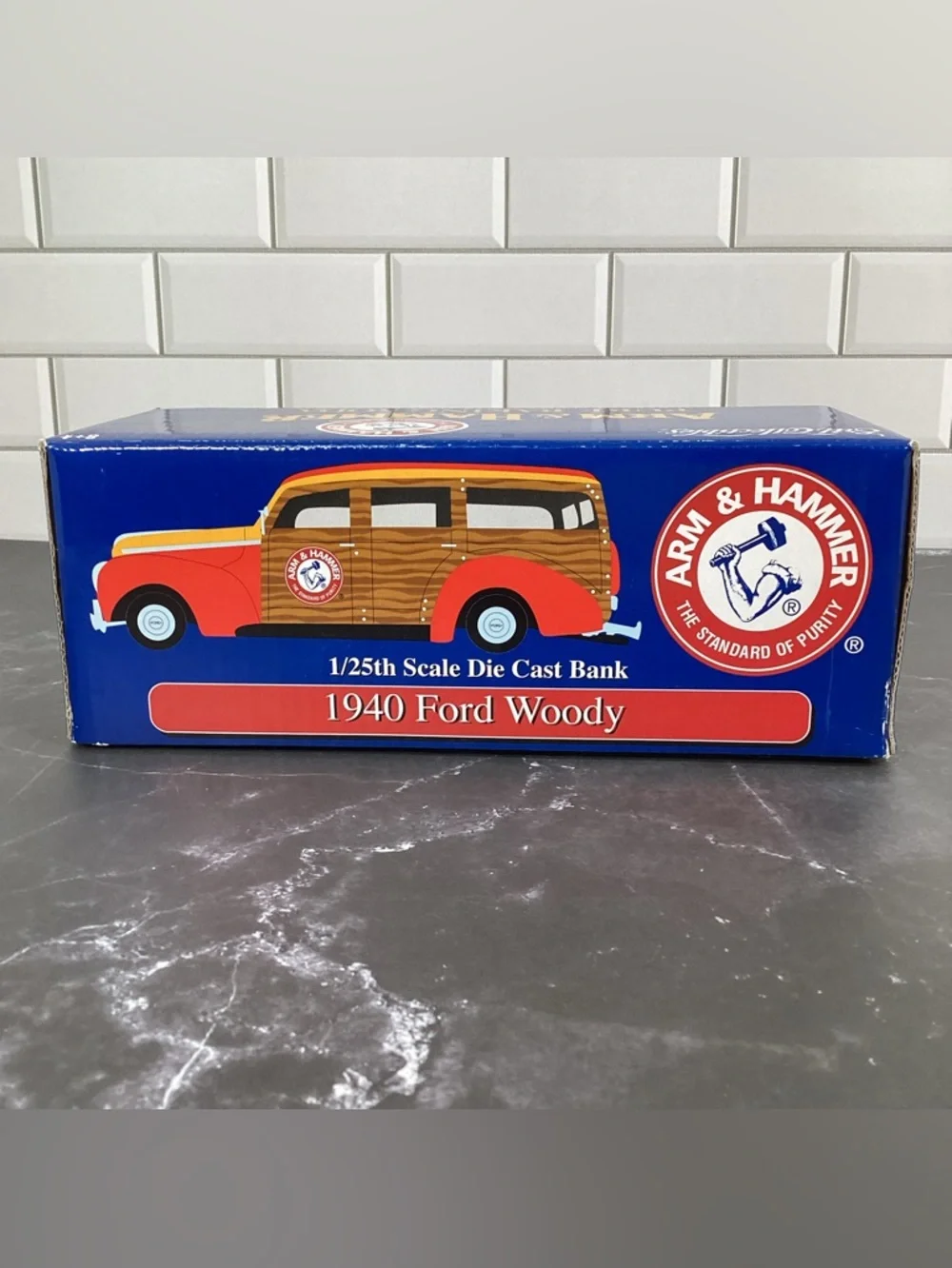 NIB Promotional Die Cast Arm & Hammer Bank, 1940 Ford Woody